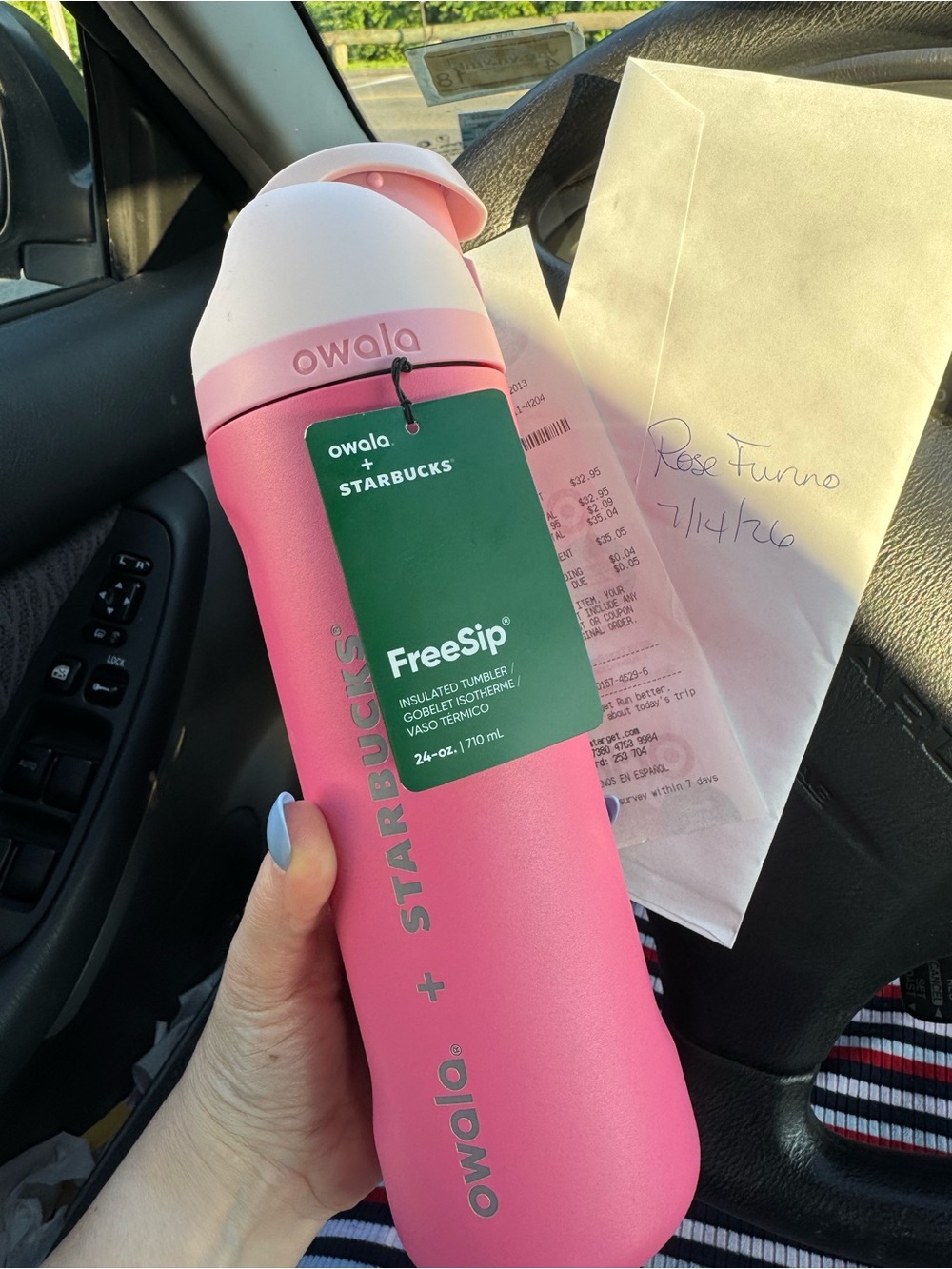Starbucks x Owala Pink and White FreeSip Insulated Tumbler nwt & receipt